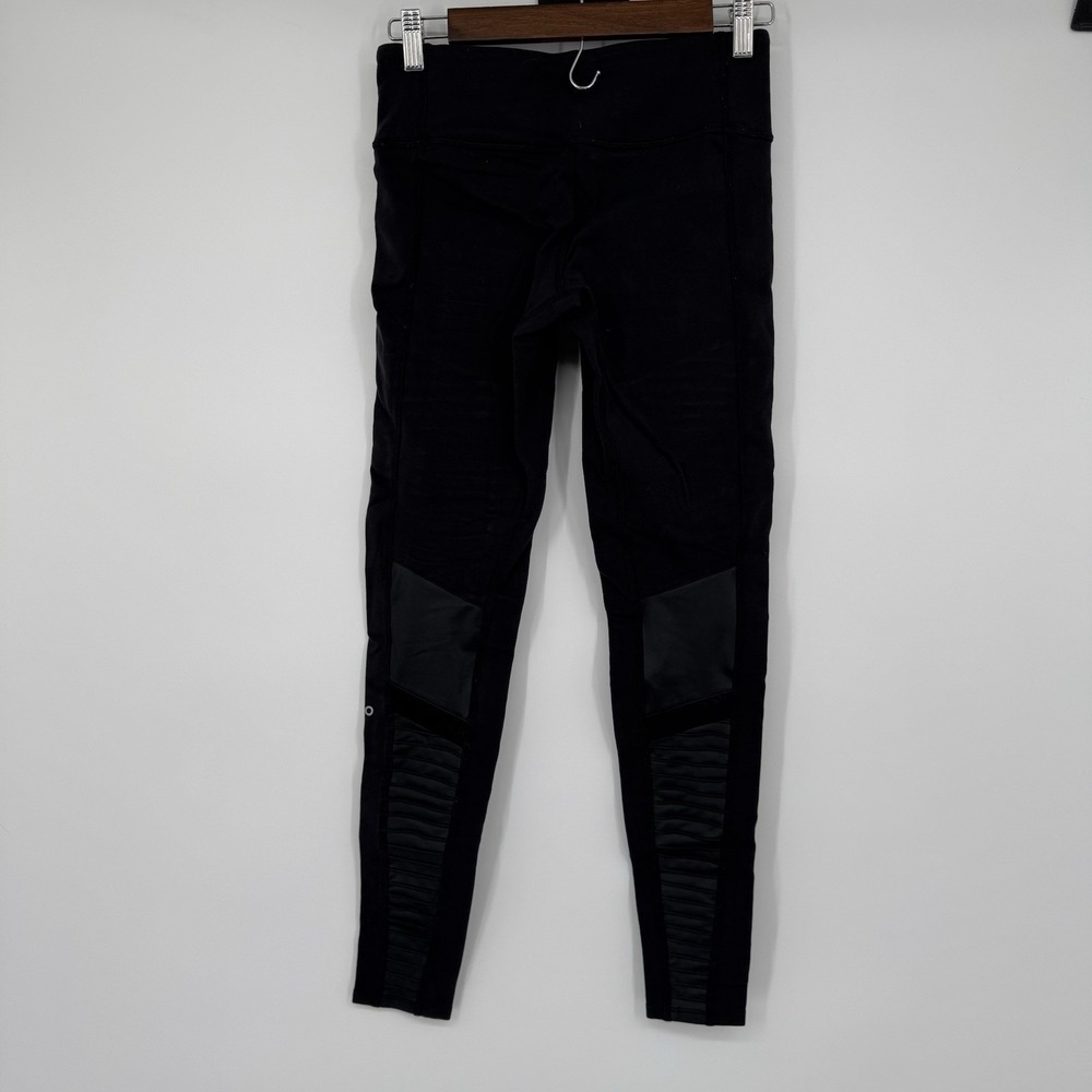 Alo Yoga Moto Leggings Black High Wst Ribbed Paneled Athletic Activewear Small - Picture 3 of 5